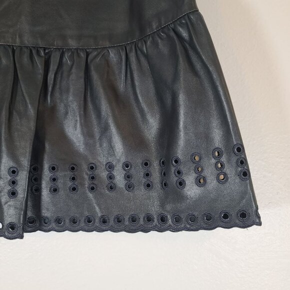 Red Valentino Lambskin Leather Black Mini Skirt Scalloped Hem‎ Eyelet Detail 38 - Picture 2 of 14